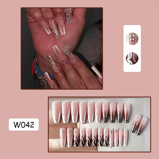 Salon press on nails long gems women false nails diamond