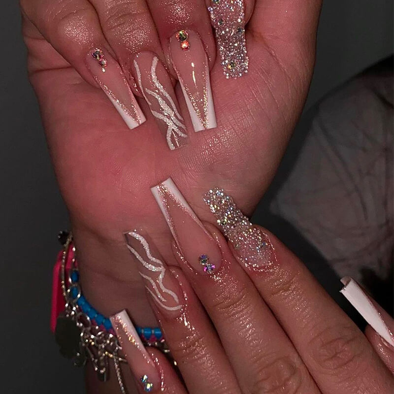 Salon press on nails long gems women false nails diamond