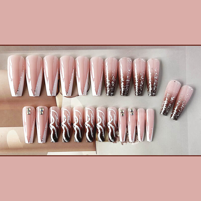 Salon press on nails long gems women false nails diamond