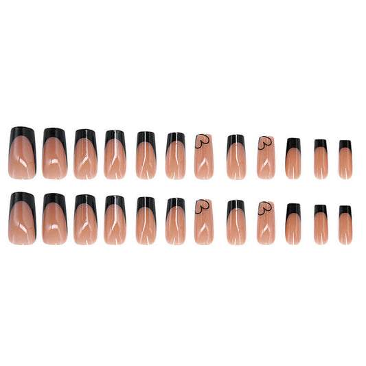 Ballet nail press on nails black love nail patch removable manicure 24pcs