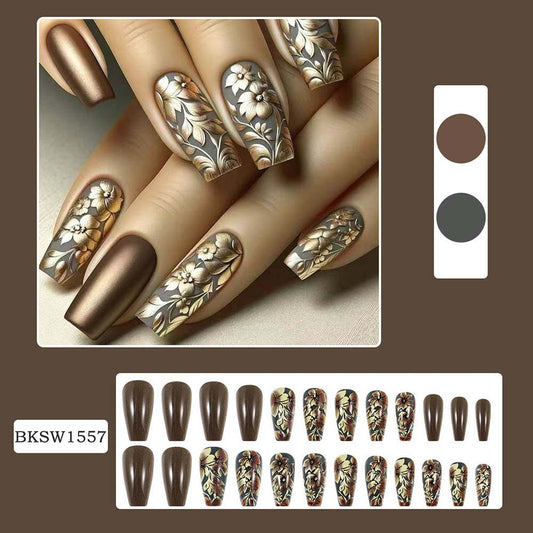 Brown Gradient Flower Wearable Nail Stickers Wholesale Manicure Nail Tips Patch