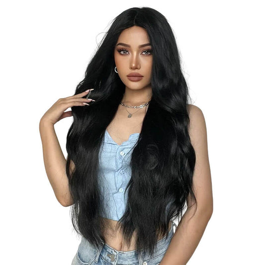 Lady wigs long curly black matte high-temperature silk wig full headgear
