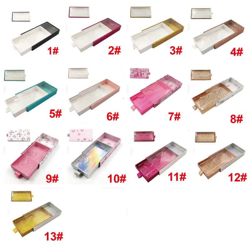 13 color empty eyelash box glitter pull-out lash packaging box with tray