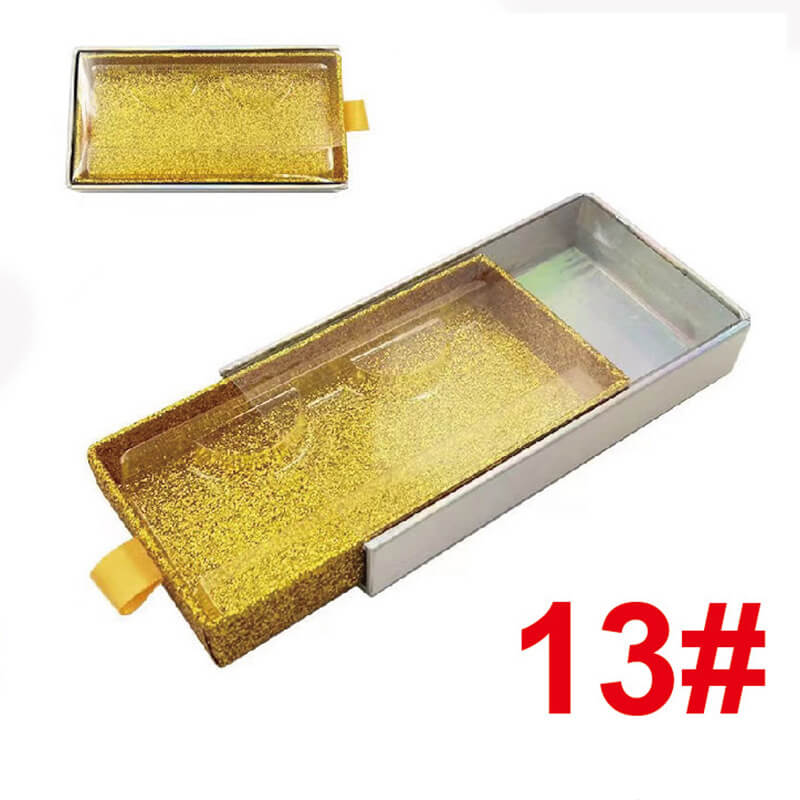 13 color empty eyelash box glitter pull-out lash packaging box with tray