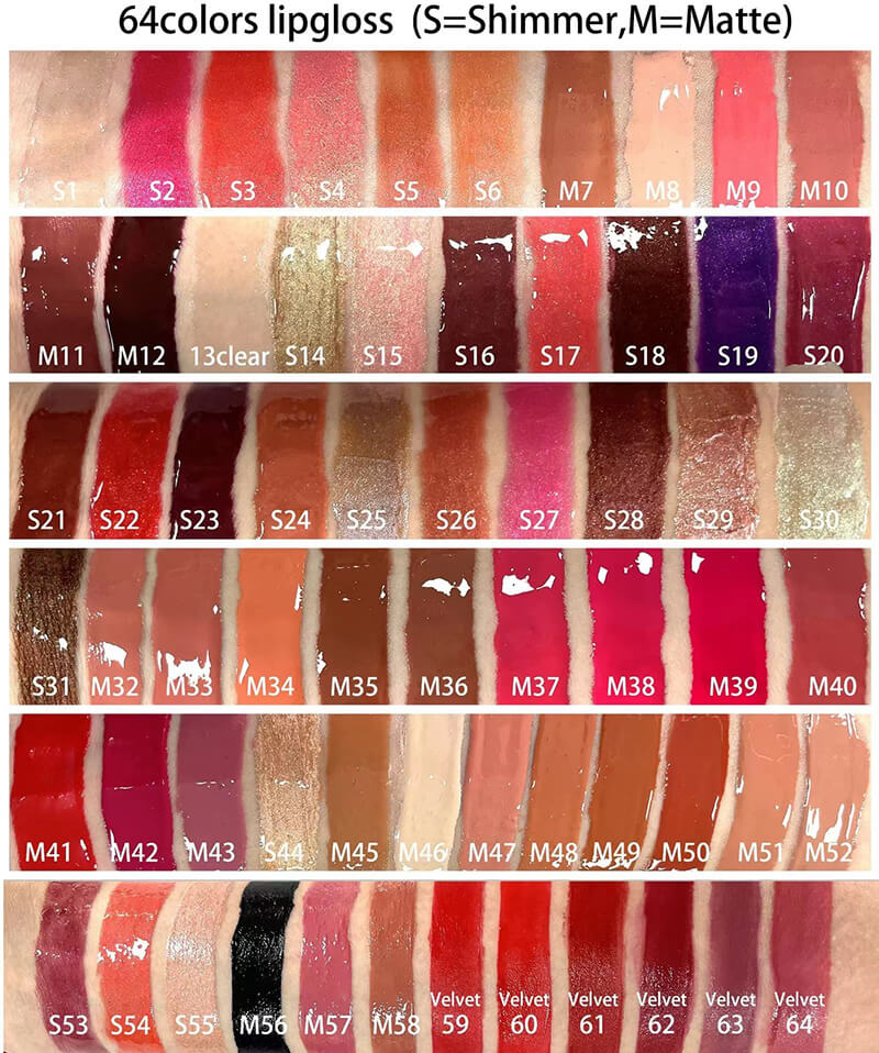 64 color lip gloss nude shimmer high pigmented mirror tube (color 33-64)