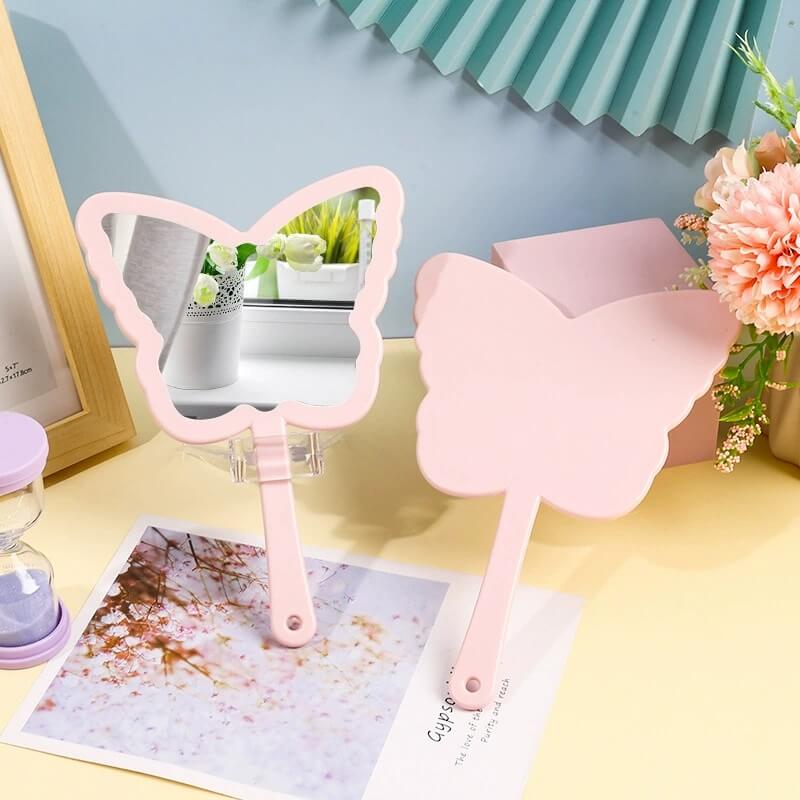 4 color butterfly-shaped handheld makeup mirror portable HD small mirror 20*14cm