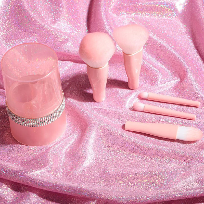 5 pcs pink makeup brush set soft travel brushes portable