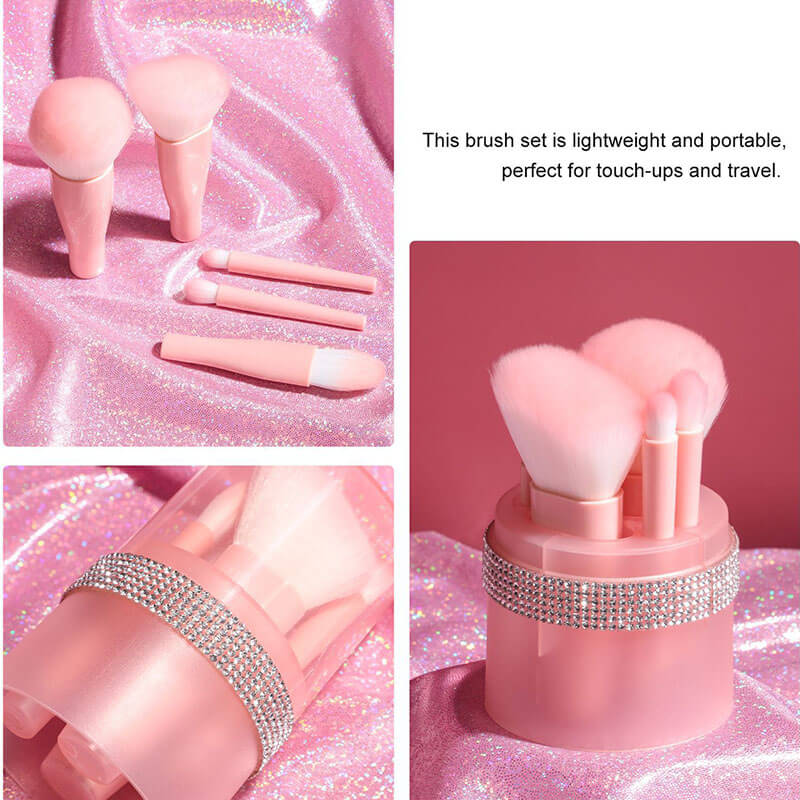 5 pcs pink makeup brush set soft travel brushes portable