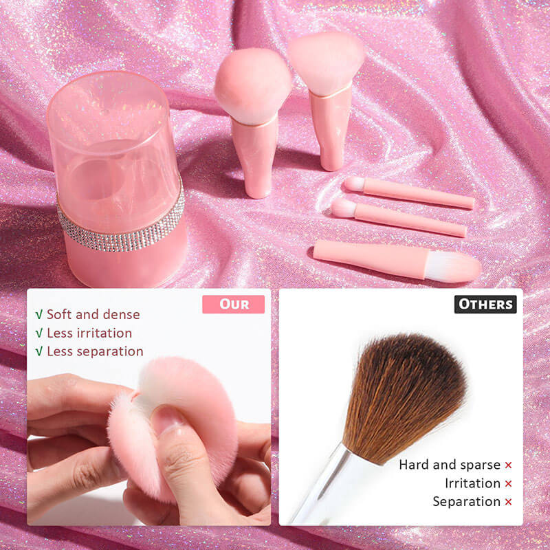 5 pcs pink makeup brush set soft travel brushes portable