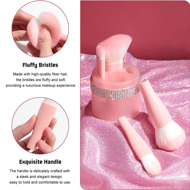 5 pcs pink makeup brush set soft travel brushes portable