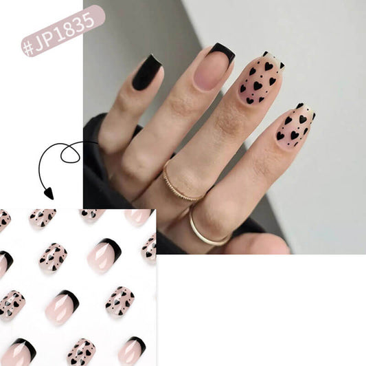 French style press on nails wear nails black hearts patch nails