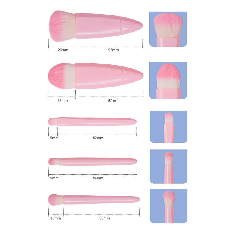 5 pcs makeup brush with mirror eyeshadow foundation powder brushes