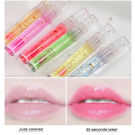 Brillo de labios de reparación de 6 colores Cambio de temperatura de lámina de oro de 24k