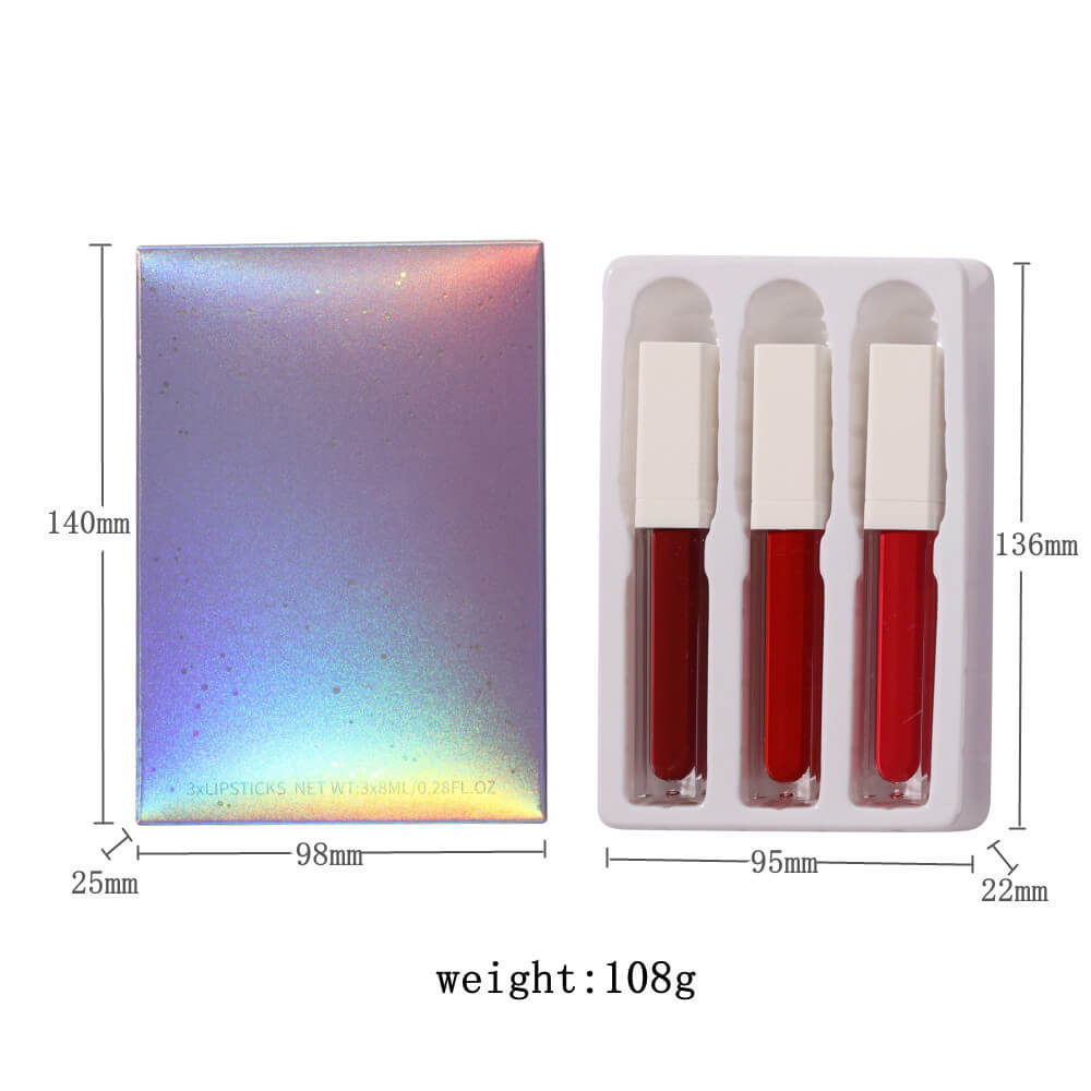Coffret 3 rouges à lèvres liquides mats, sans transfert, waterproof et longue tenue.