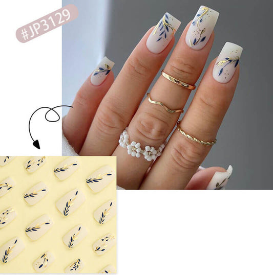 Nail patches nail art manicure pieces nail art gold blue splicing leaf