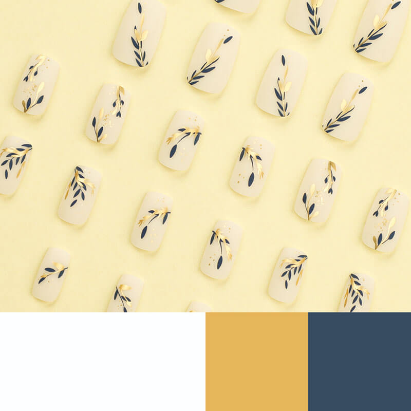 Nail patches nail art manicure pieces nail art gold blue splicing leaf
