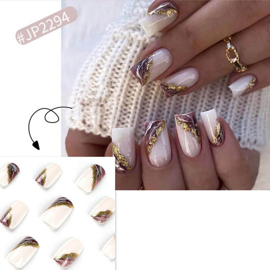 Manicure press on nails nail patches gold foil wearable fake nails