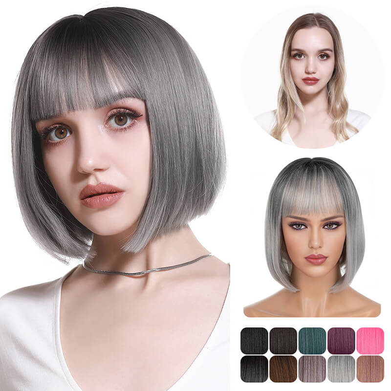 Wigs short straight hair bobo head air bangs whole wig headgear