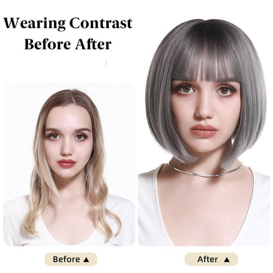 Wigs short straight hair bobo head air bangs whole wig headgear