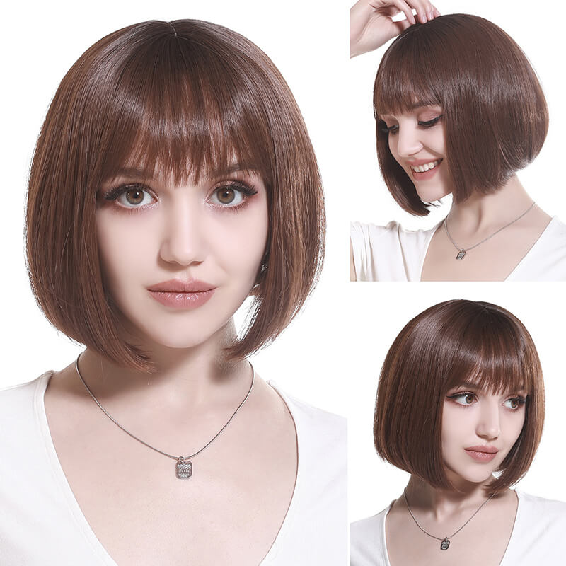 Wigs short straight hair bobo head air bangs whole wig headgear