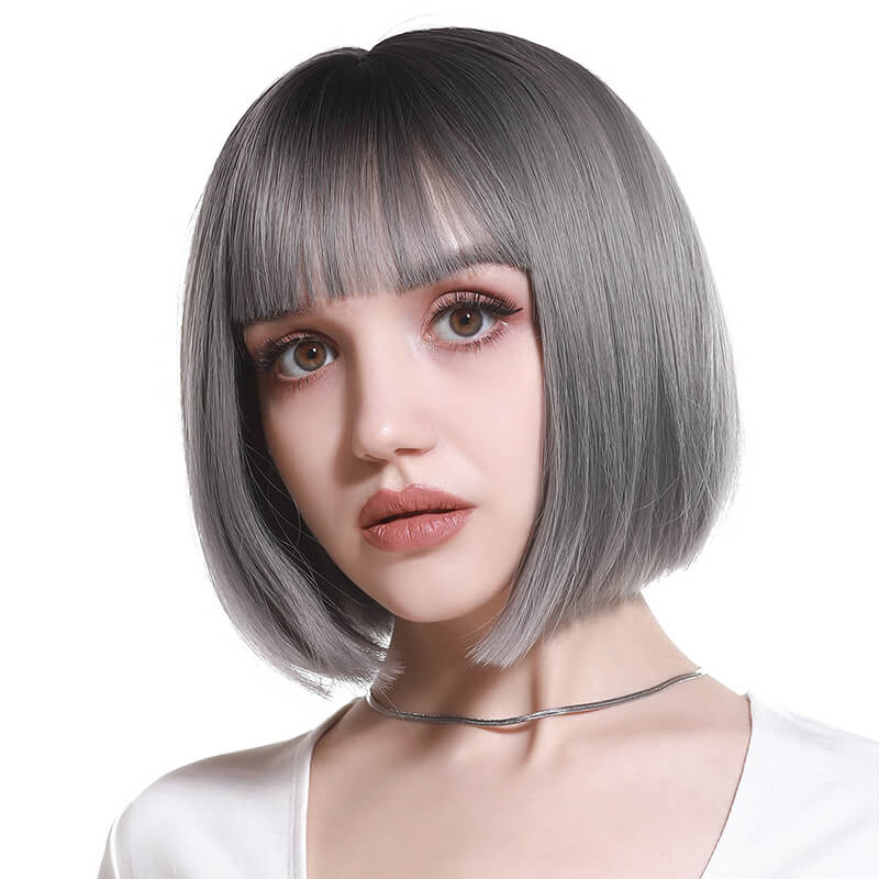 Wigs short straight hair bobo head air bangs whole wig headgear