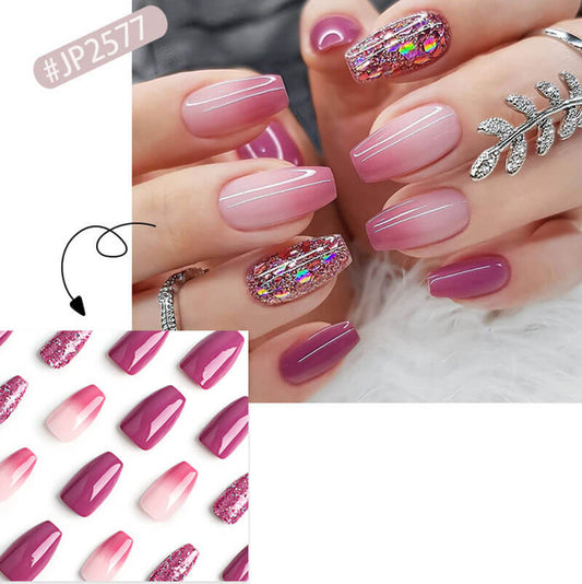 Nail pieces press on nails nail art purple pink gradien glitter nail