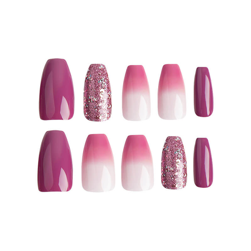 Nail pieces press on nails nail art purple pink gradien glitter nail