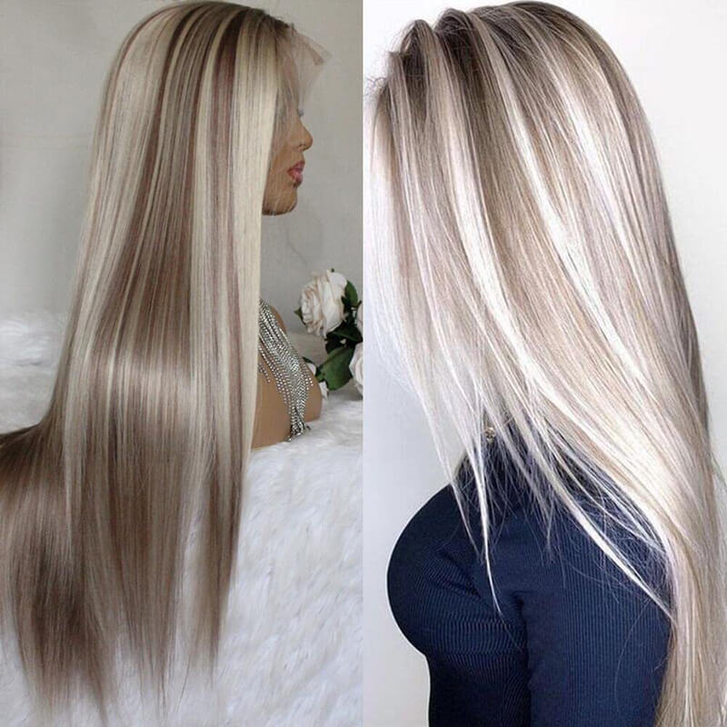 Gradient wigs long straight hair high temperature silk rose net hair headgear