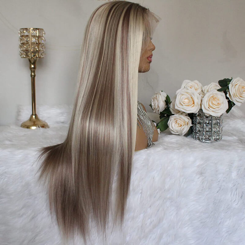 Gradient wigs long straight hair high temperature silk rose net hair headgear