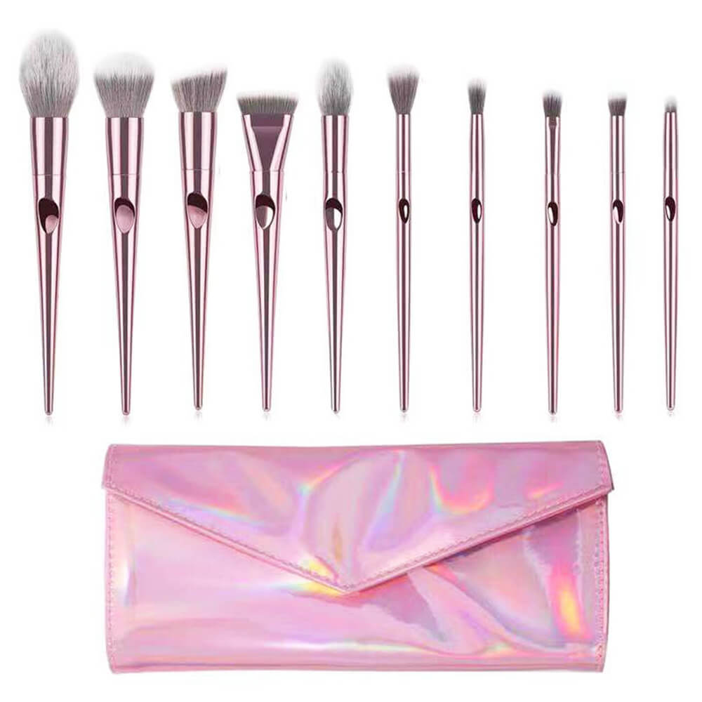 10 pcs makeup brush set pink soft brushes with laser bag