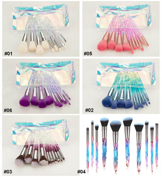 10 pcs brush set crystal eyeshadow powder cream brushes