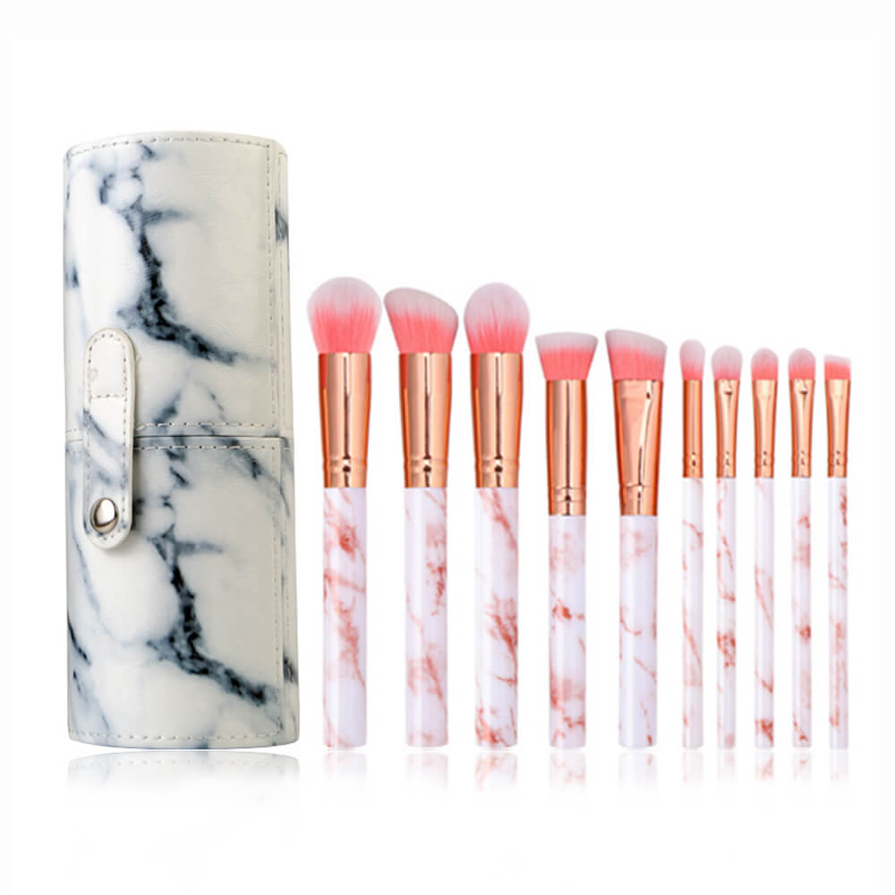 10 pcs makeup brush set bucket marble brushes soft skin friendly