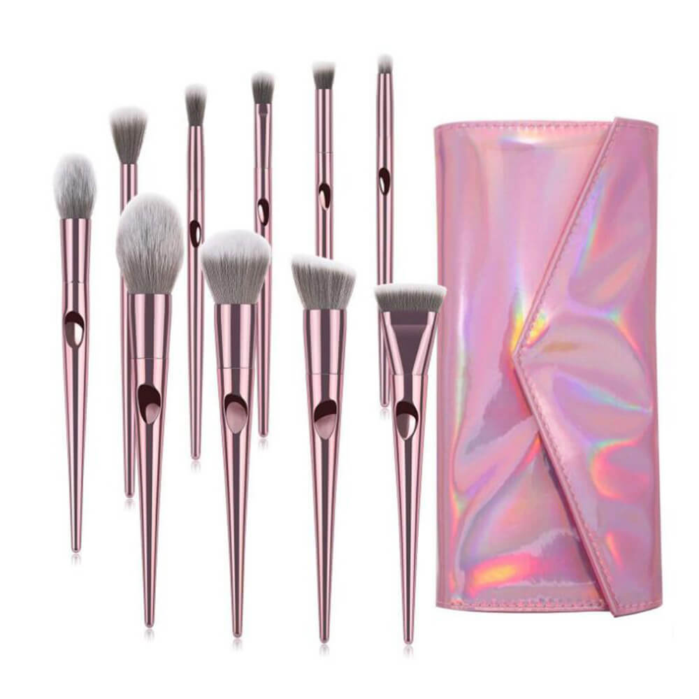 10 pcs makeup brush set pink soft brushes with laser bag