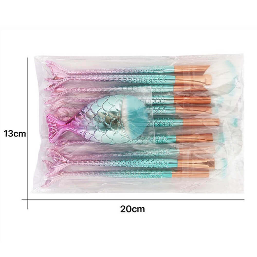 Ensemble de 11 pinceaux de maquillage doux, style sirène, respectueux de la peau.