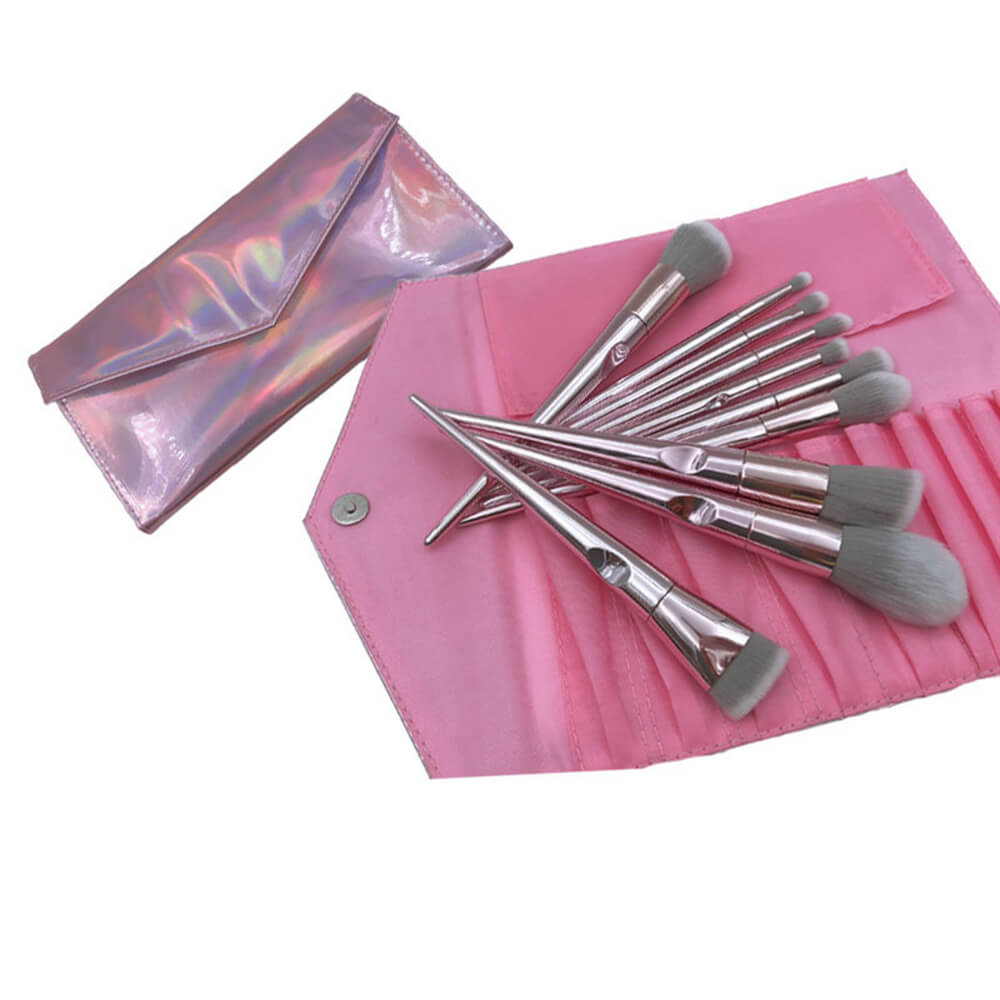 10 pcs makeup brush set pink soft brushes with laser bag