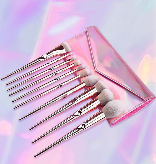 10 pcs makeup brush set pink soft brushes with laser bag