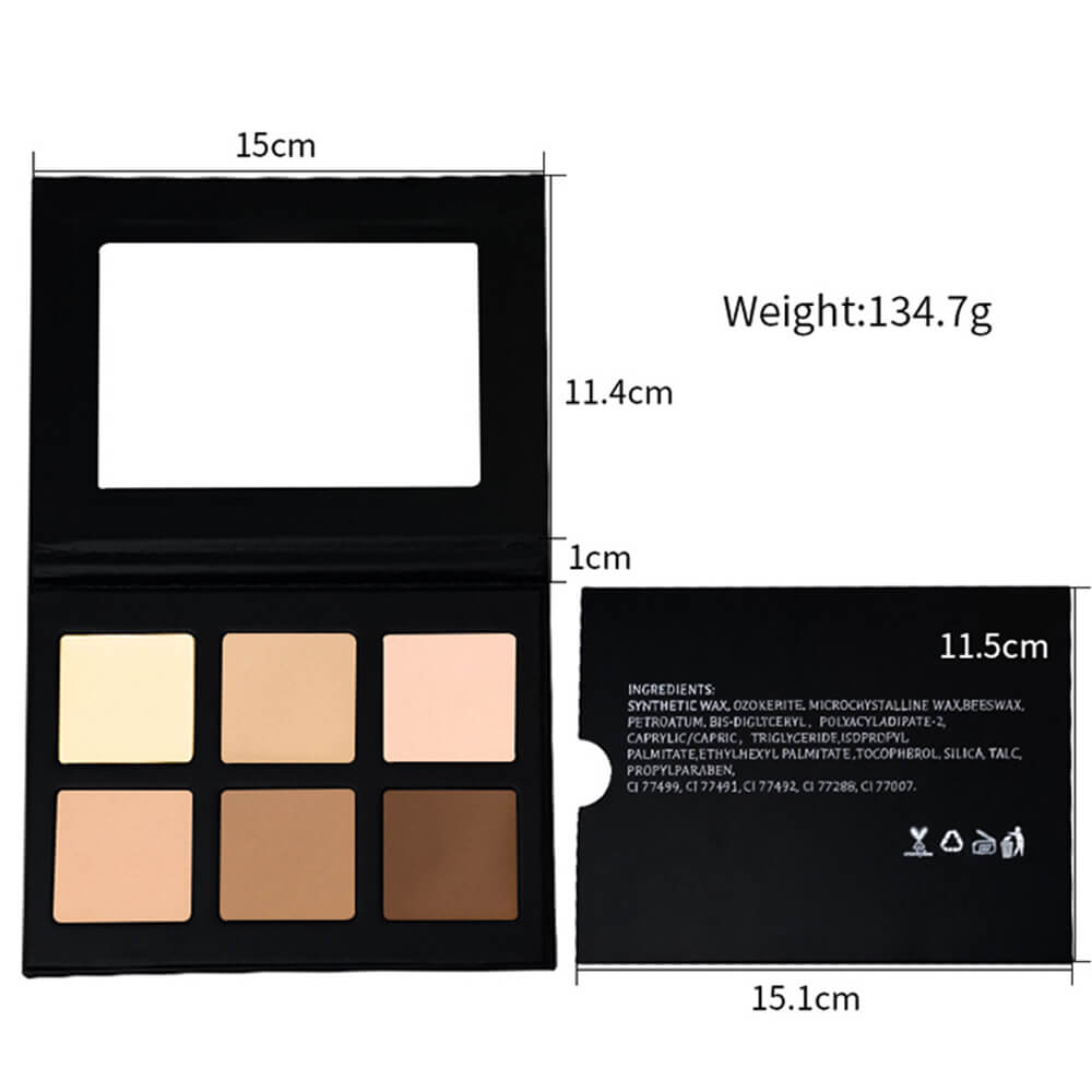 6 Color Concealer Palette Full Coverage Cream Bronzer Vegan Private Label