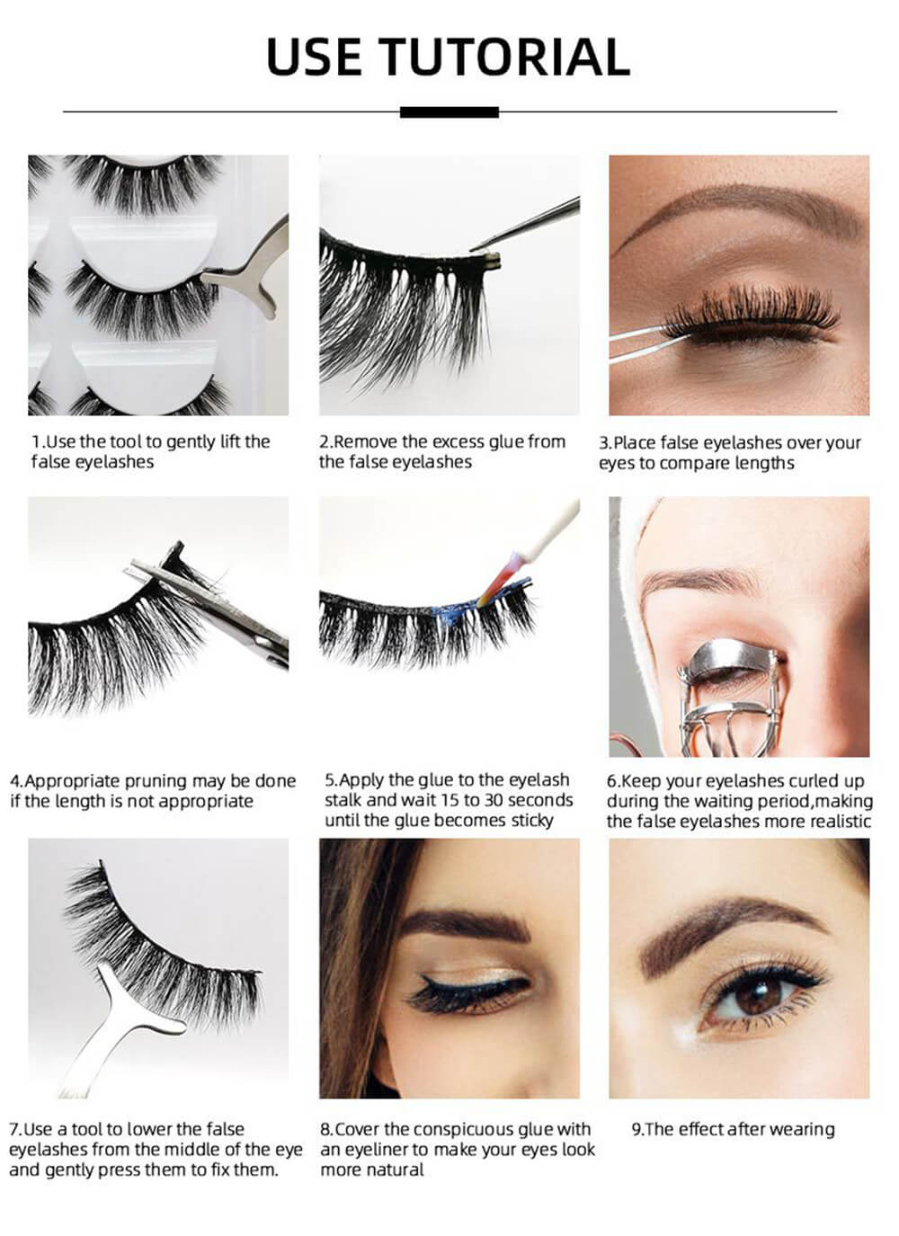 3D silk eyelash false lash set mink hair natural reusable long wear