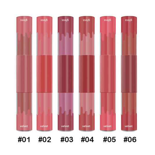 6 color matte lipstick+velvet lipstick double-headed long lasting