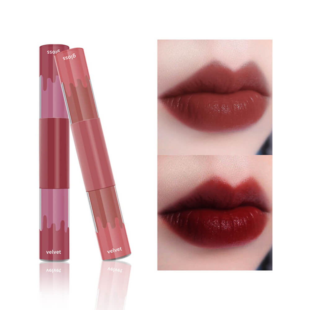 6 color matte lipstick+velvet lipstick double-headed long lasting