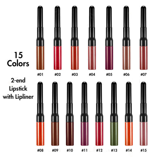 15 color matte liquid lipstick+lip liner double-headed long lasting vegan