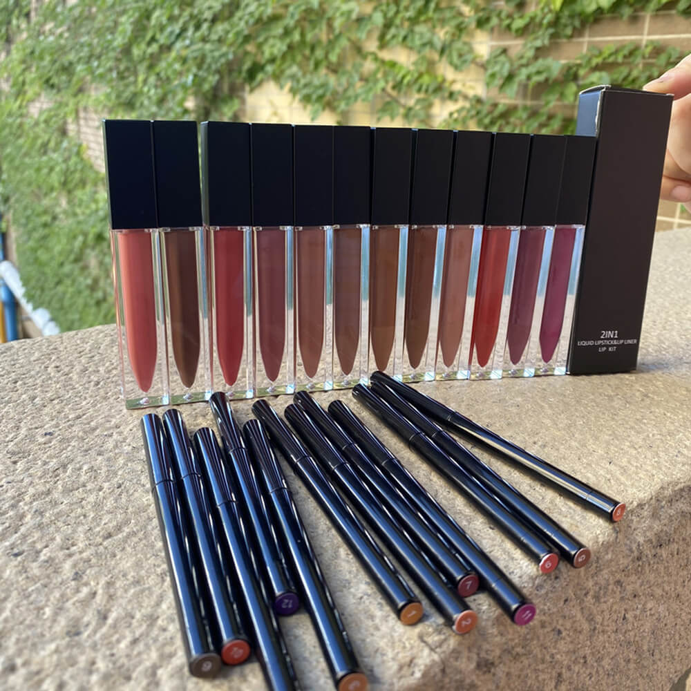 12 color lip set matte liquid lipstick & lip liner non-stick waterproof