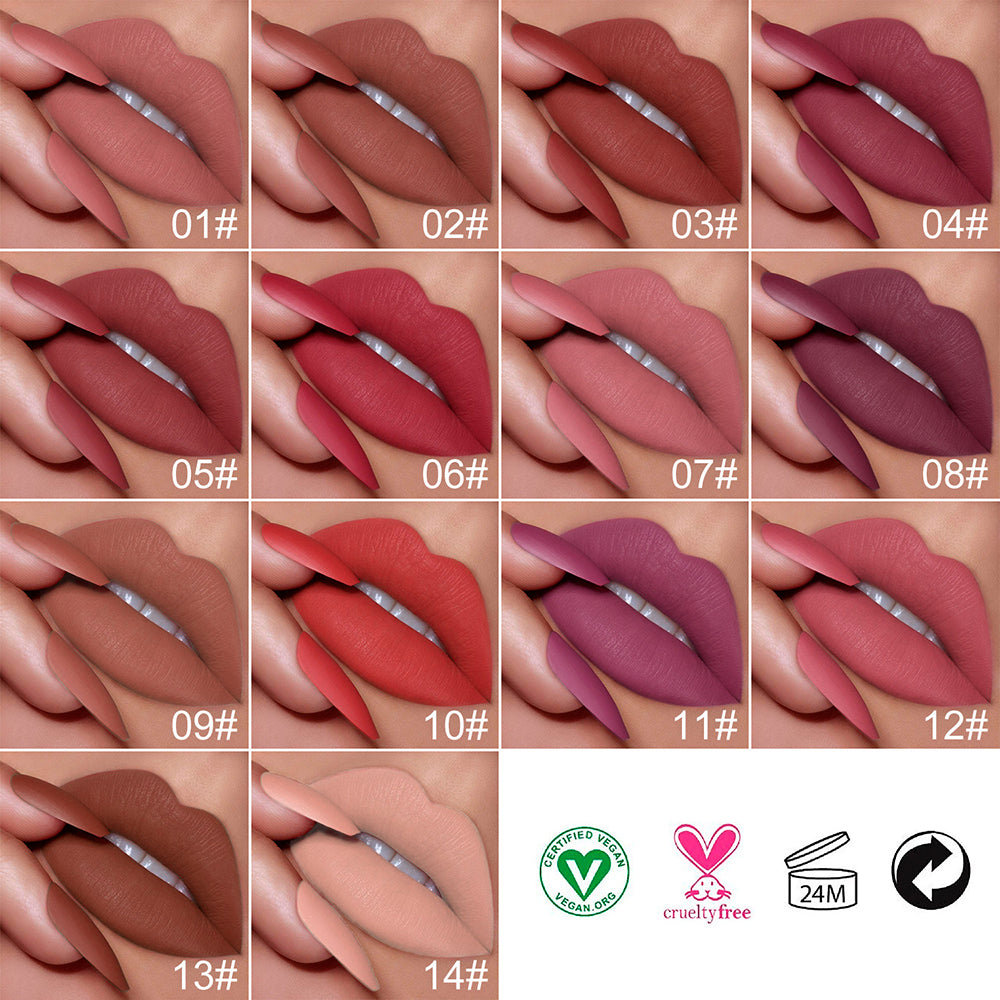 14 color lipstick matte moisturizing waterproof pink tube