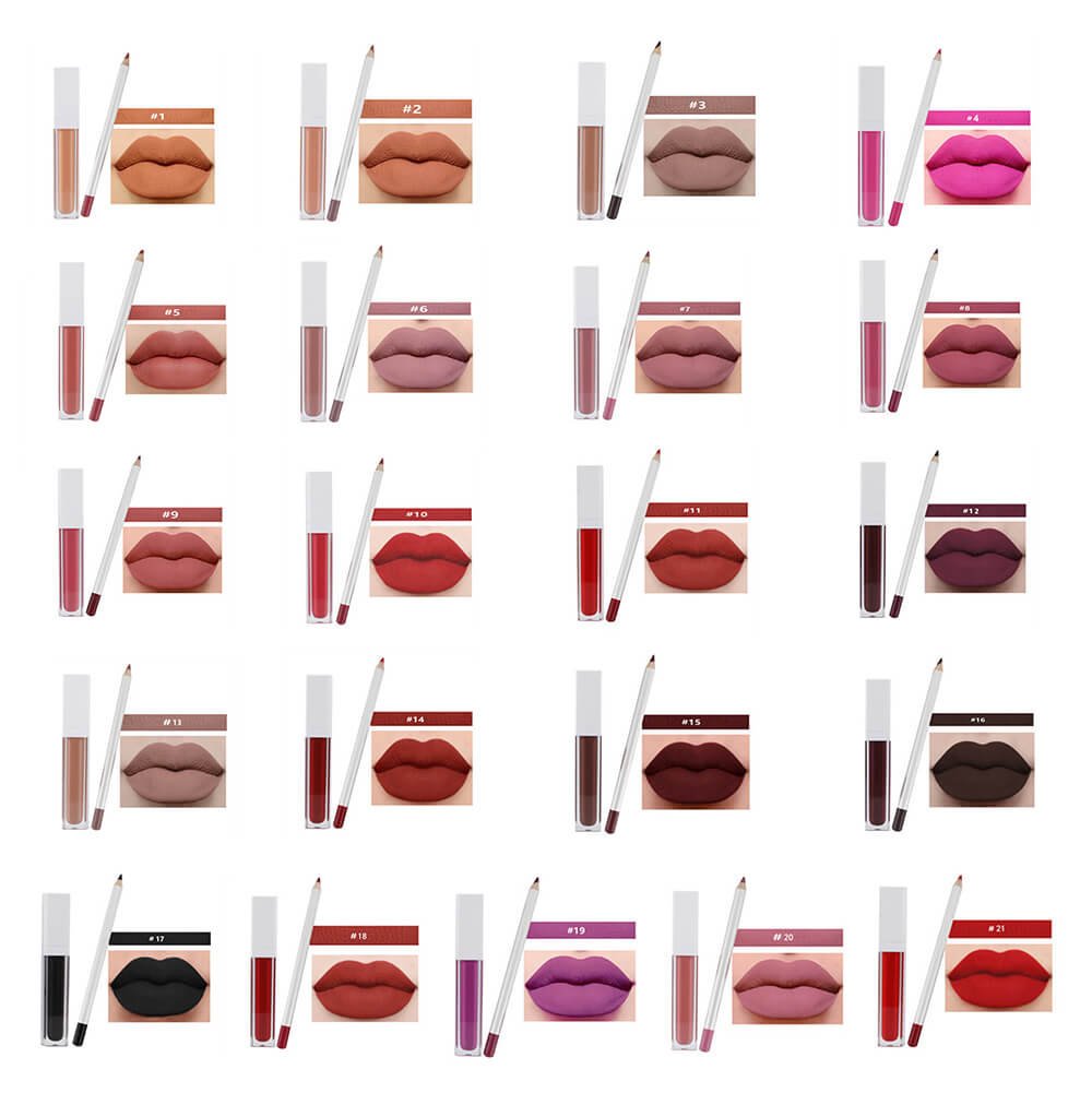 21 color liquid lipstick & lip liner set matte long lasting