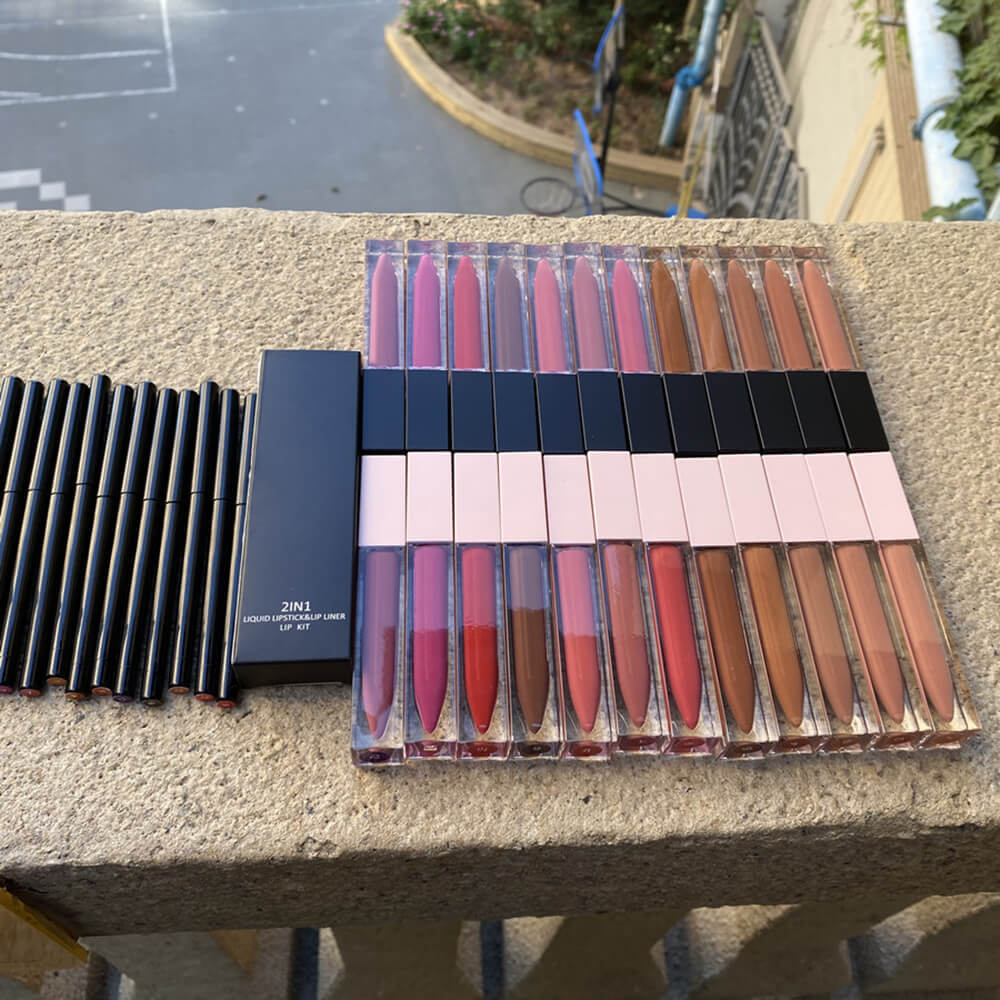 12 color lip set matte liquid lipstick & lip liner non-stick waterproof
