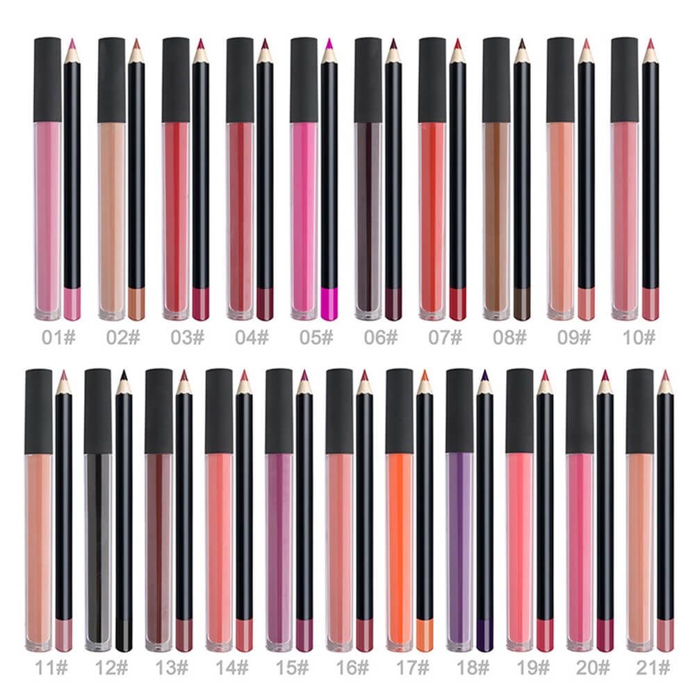21 color matte liquid lipstick lip liner set high pigmented waterproof