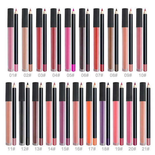 21 color matte liquid lipstick lip liner set high pigmented waterproof