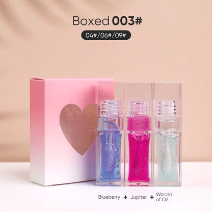 3-Piece Plumping Lip Oil Set Color Change Hydrating Shine Lip Gloss Heart-Shaped Box
