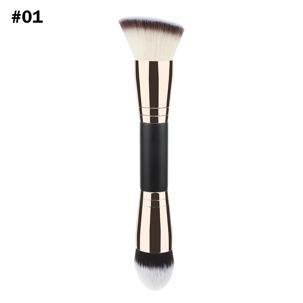 10-Color Double-Ended Makeup Brushes Soft Loose Powder Contour Flat Foundation Brush