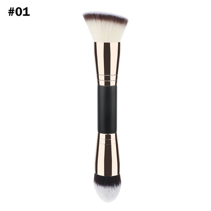 10-Color Double-Ended Makeup Brushes Soft Loose Powder Contour Flat Foundation Brush